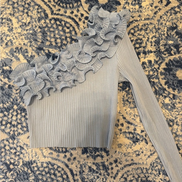 Zara Light Blue Ruffled Top - Picture 2 of 3